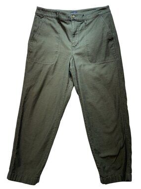 J.Crew Womens Casual Pants Size 12 Green Cotton Cropped Tapered Leg Pockets